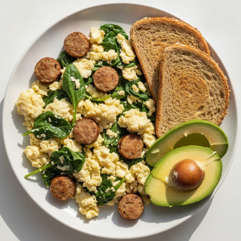 Egg White and Turkey Sausage Scramble with Spinach