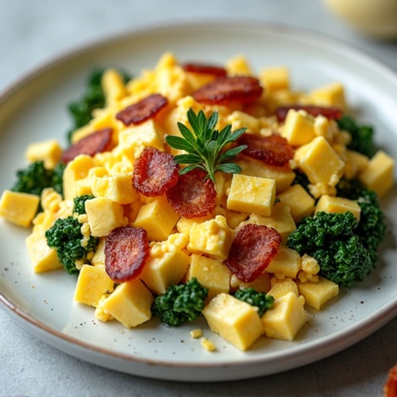 Cottage Cheese Egg Scramble with Spinach and Turkey Bacon