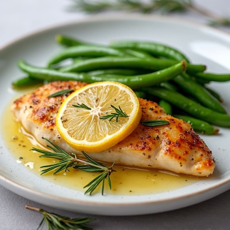 Lemon Herb Pan-Seared Chicken Breast with Roasted Green Beans