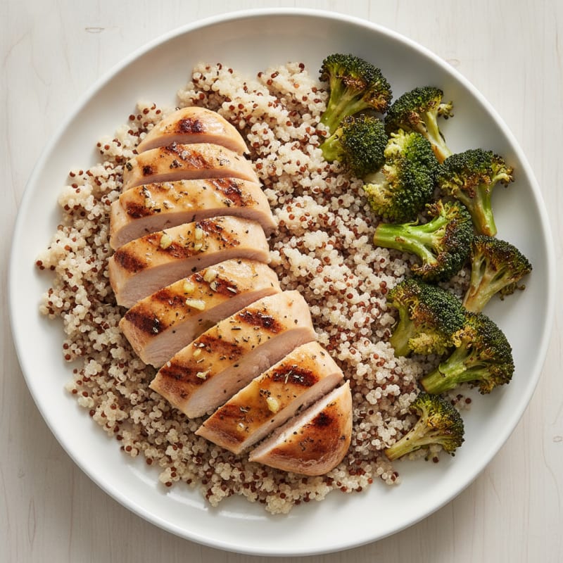 Grilled Chicken Breast with Quinoa and Roasted Broccoli