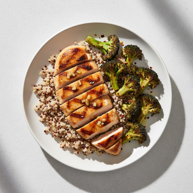 Grilled Chicken Breast with Quinoa and Roasted Broccoli