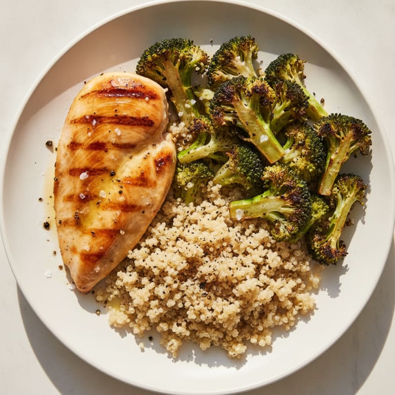 Grilled Chicken Breast with Roasted Broccoli and Quinoa