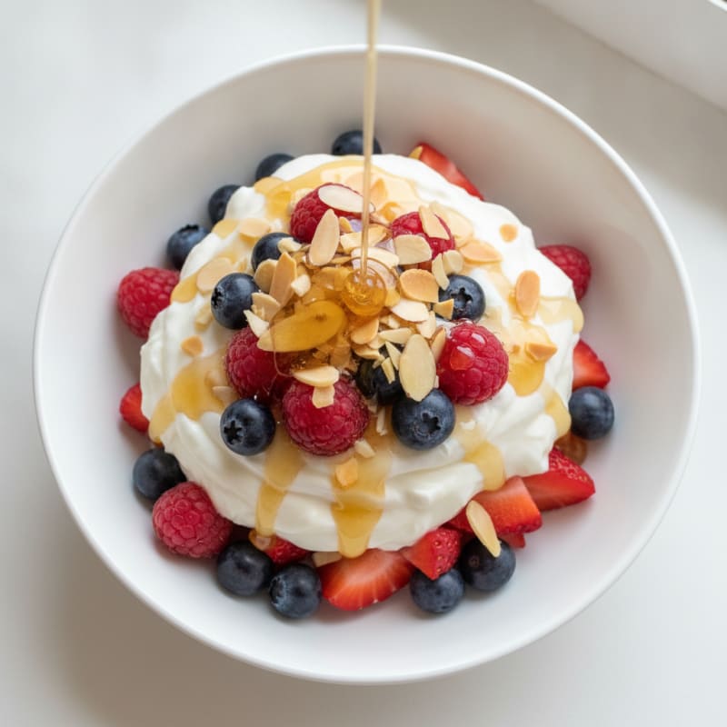 Creamy Greek Yogurt Parfait with Mixed Berries and Almonds