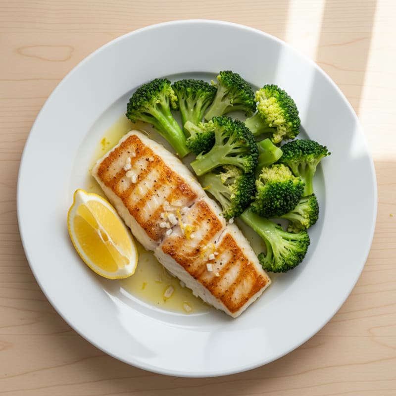 Seared Cod with Steamed Broccoli and Lemon