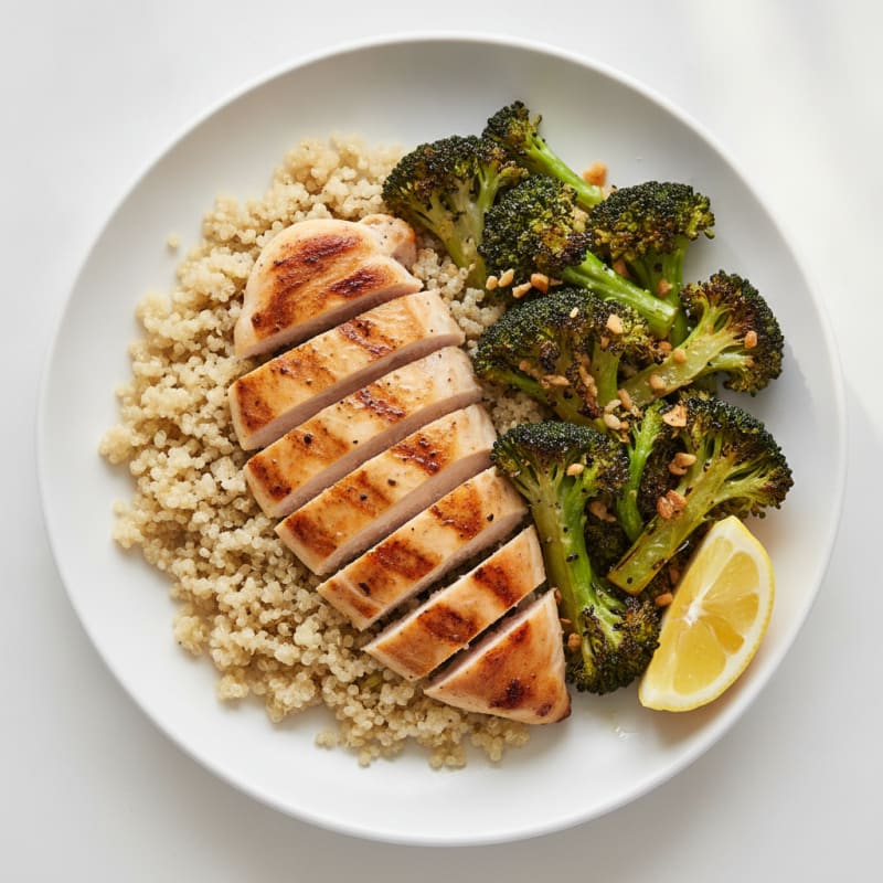 Grilled Chicken Breast with Roasted Broccoli and Quinoa