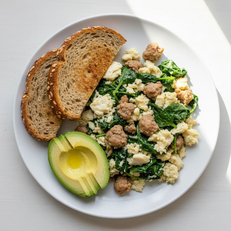 Egg White and Turkey Sausage Scramble with Spinach