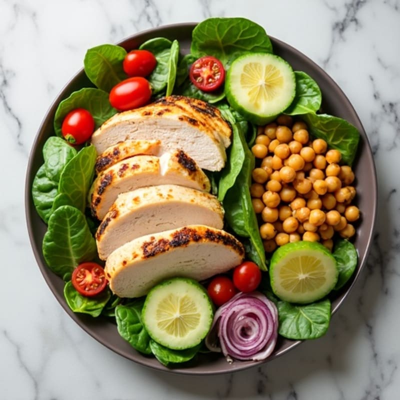 Grilled Turkey and Spinach Salad with Chickpeas and Lemon Vinaigrette