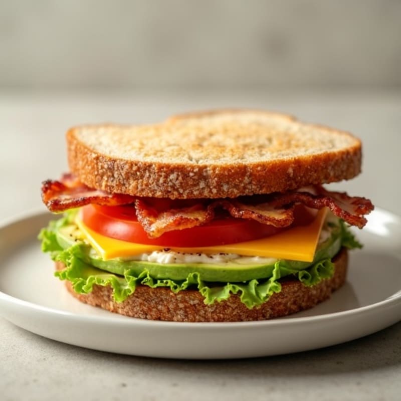 Creamy Avocado and Crispy Bacon Whole Grain Sandwich with Fresh Lettuce and Tomato