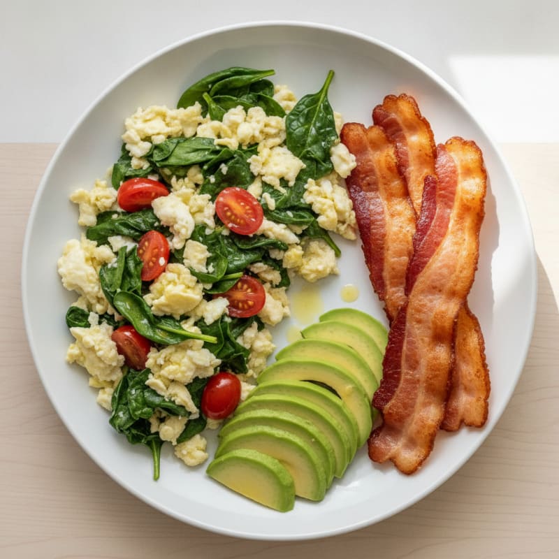 Egg White Spinach Scramble with Turkey Bacon