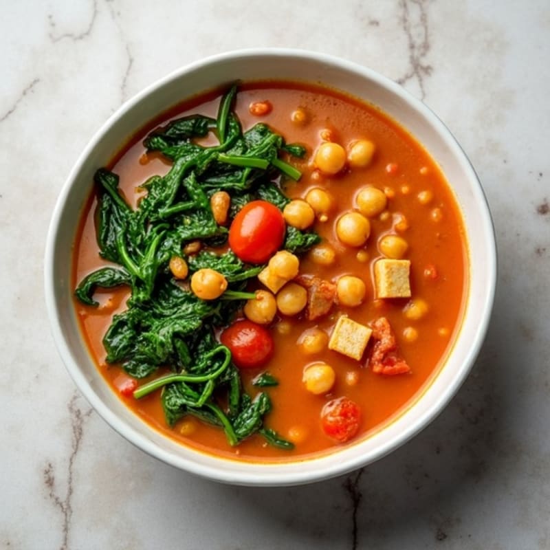 Creamy Lentil and Chickpea Stew with Wilted Spinach