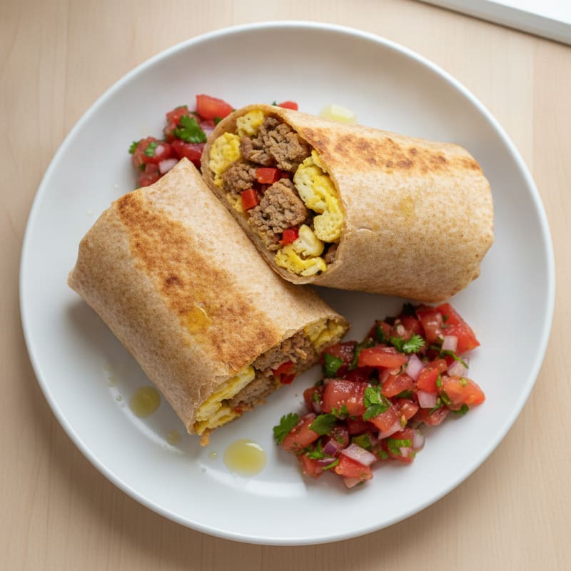 Hearty Sausage Breakfast Burrito with Salsa
