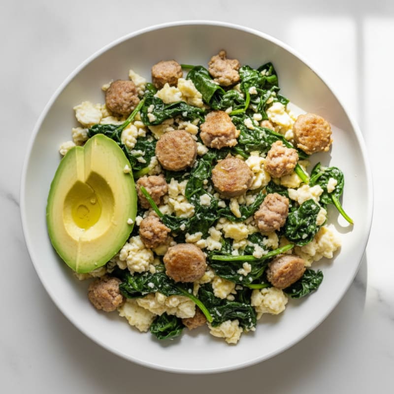 Egg White and Turkey Sausage Scramble with Spinach