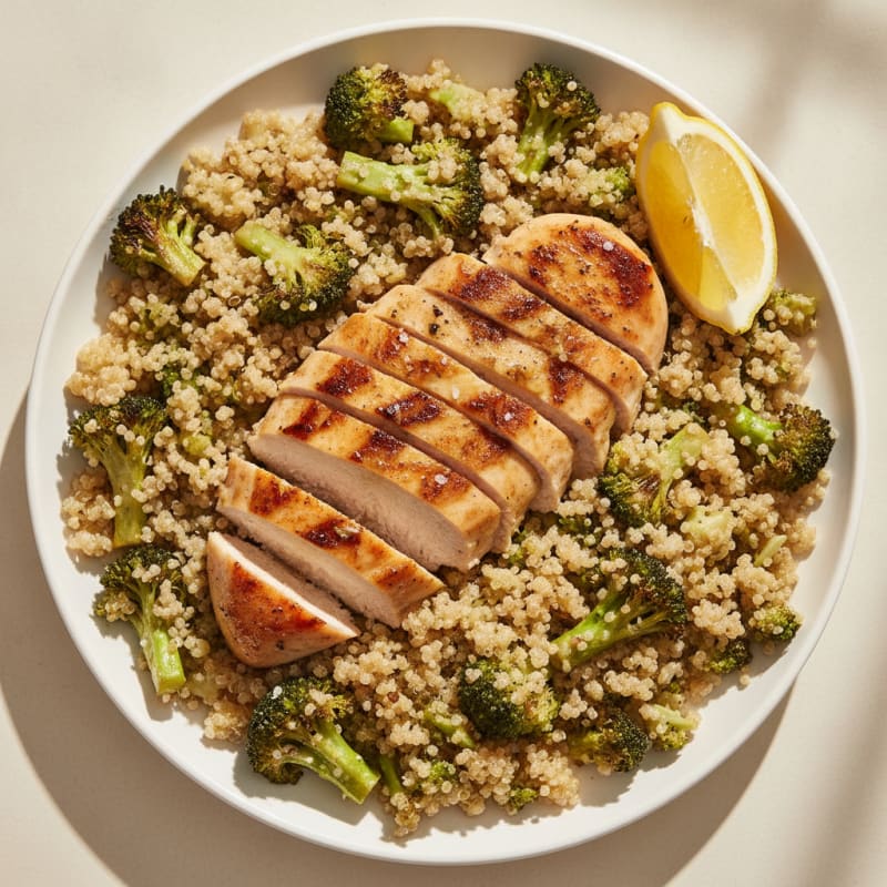 Grilled Chicken Breast with Roasted Broccoli and Quinoa