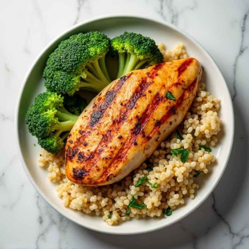 Grilled Chicken Breast with Roasted Broccoli and Quinoa