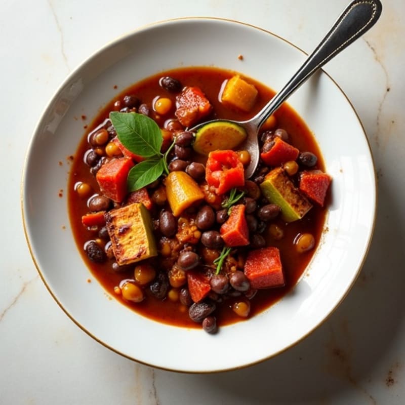 Rich Cocoa-Spiced Black Bean Chili with Roasted Vegetables