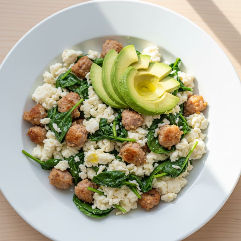 Egg White and Spinach Scramble with Turkey Sausage