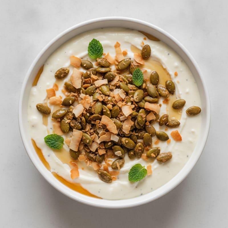 Silky Vanilla Protein Pudding with Crunchy Pumpkin Seeds