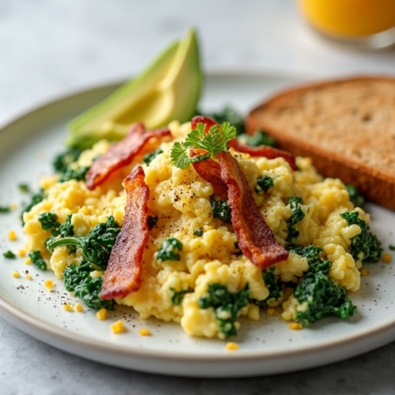 Egg White Spinach Scramble with Turkey Bacon