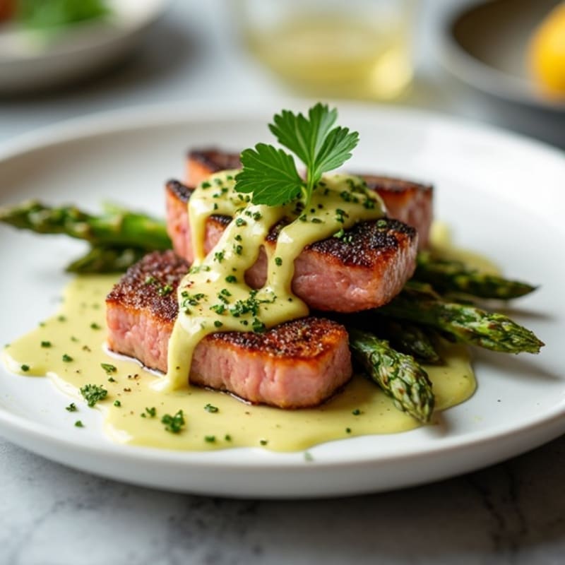 Seared Ahi Tuna with Roasted Asparagus and Creamy Wasabi Mayo