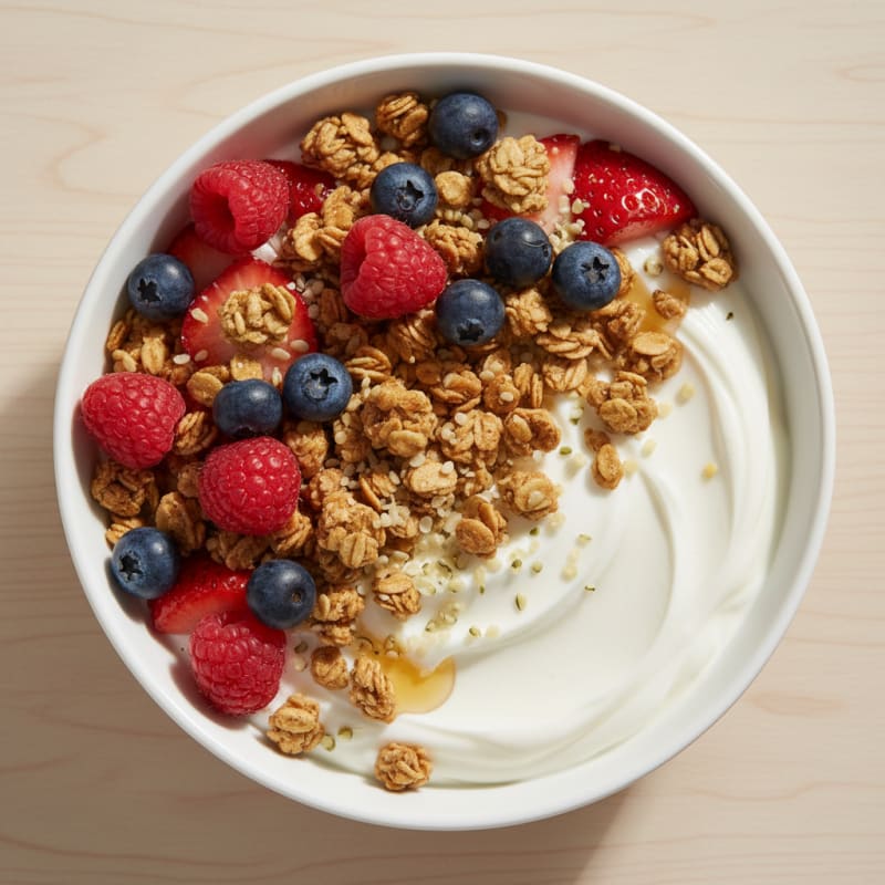 Greek Yogurt Bowl with Protein Granola and Mixed Berries