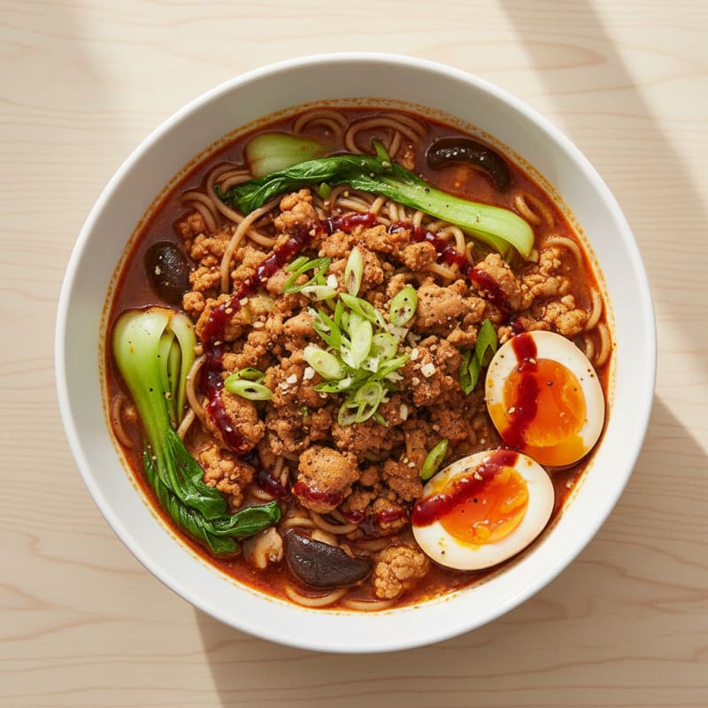 Spicy Sriracha Pork Ramen with Jammy Egg