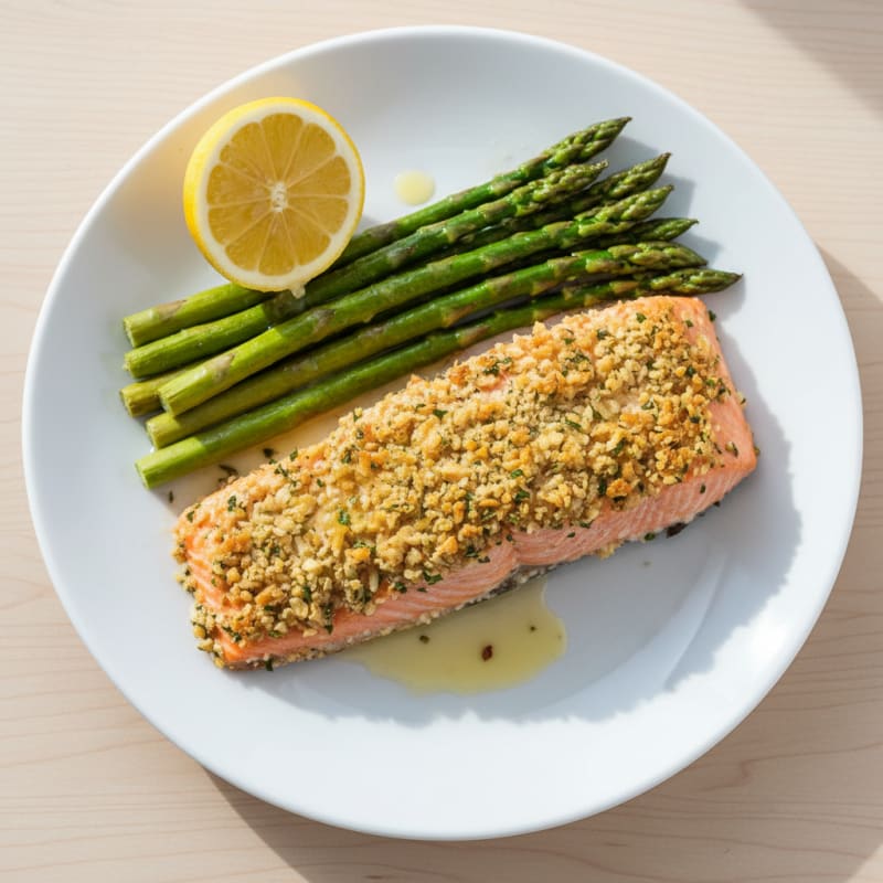 Golden Herb-Crusted Salmon with Roasted Asparagus