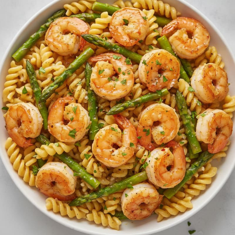 Garlic Butter Shrimp Pasta with Asparagus