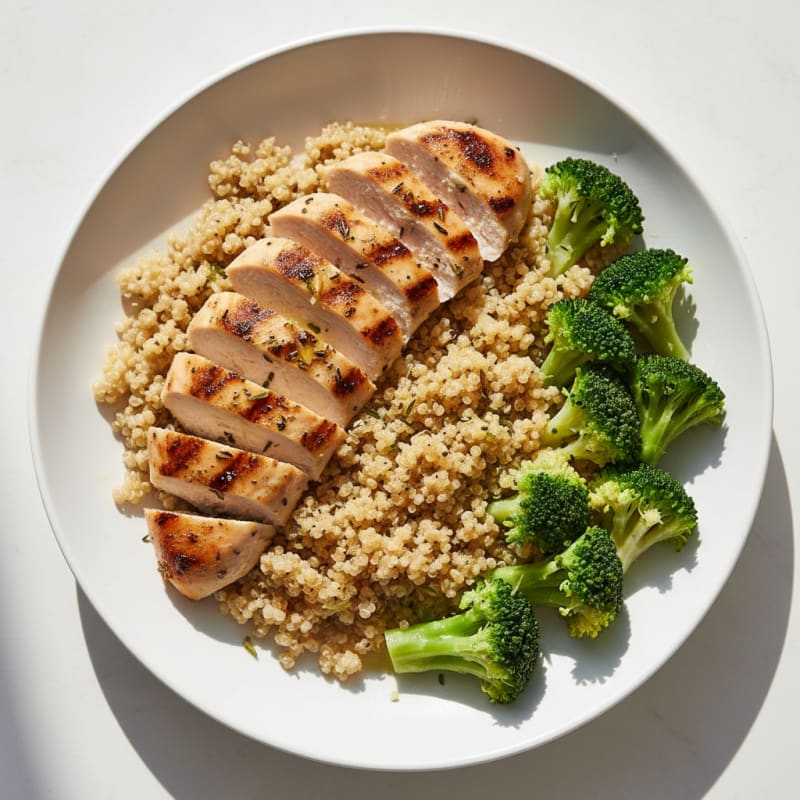 Grilled Chicken Breast with Quinoa and Steamed Broccoli