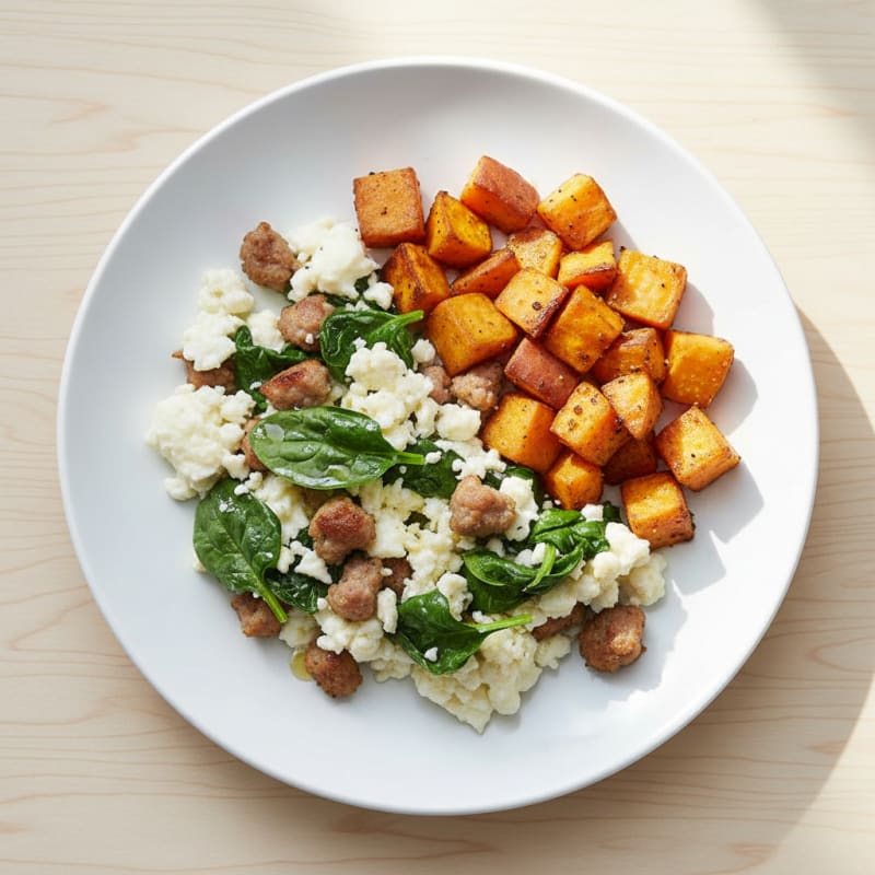 Egg White and Turkey Sausage Scramble with Spinach