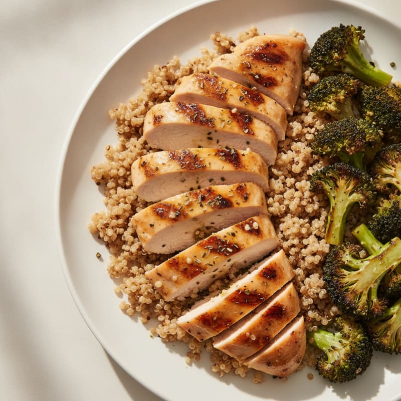 Grilled Chicken Breast with Quinoa and Roasted Broccoli