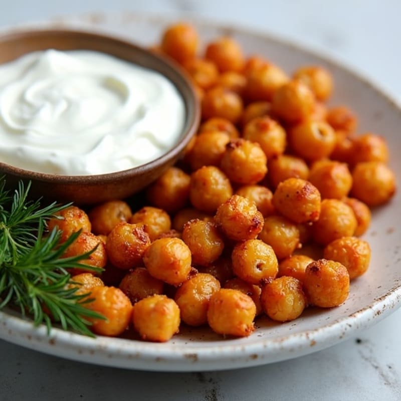 Crispy Spiced Roasted Chickpeas with Zesty Greek Yogurt Dip