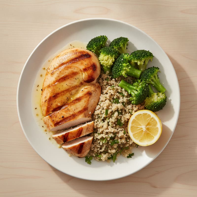 Grilled Chicken Breast with Quinoa and Steamed Broccoli
