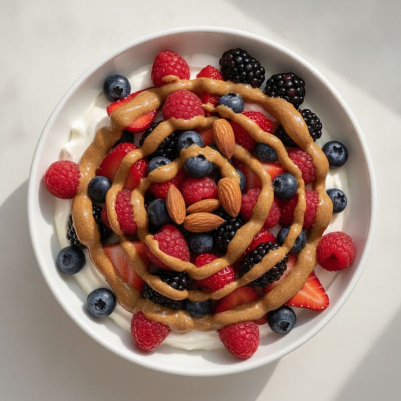 Greek Yogurt Protein Bowl with Mixed Berries and Almond Butter