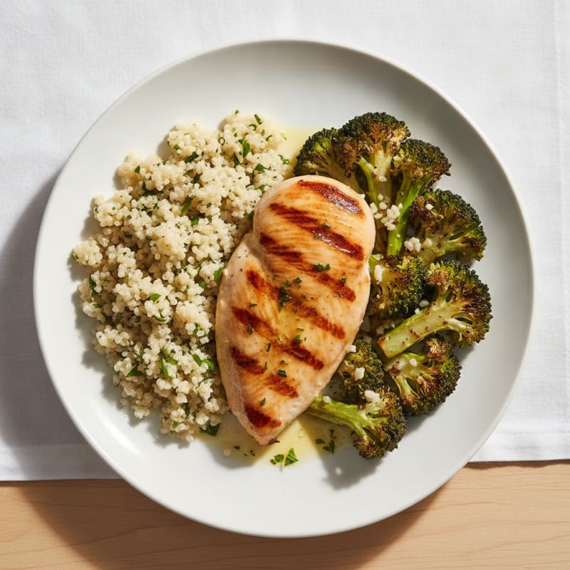 Grilled Chicken Breast with Quinoa and Roasted Broccoli