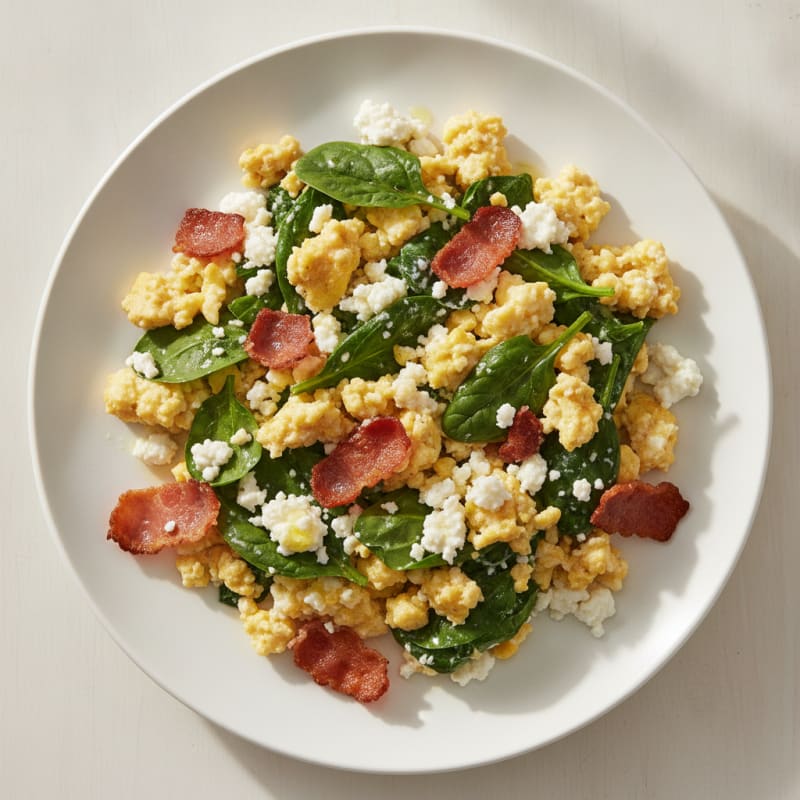 Cottage Cheese Scramble with Spinach and Turkey Bacon