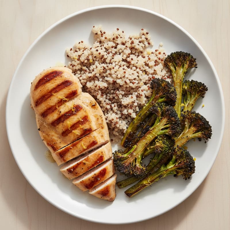 Grilled Chicken Breast with Quinoa and Roasted Broccoli