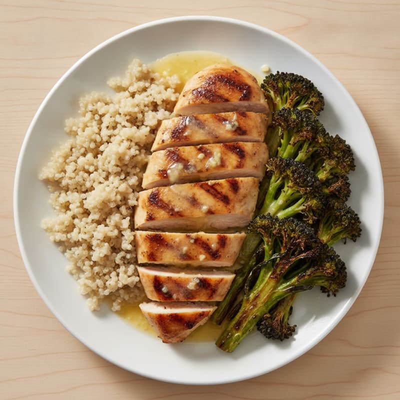 Grilled Chicken Breast with Quinoa and Roasted Broccoli