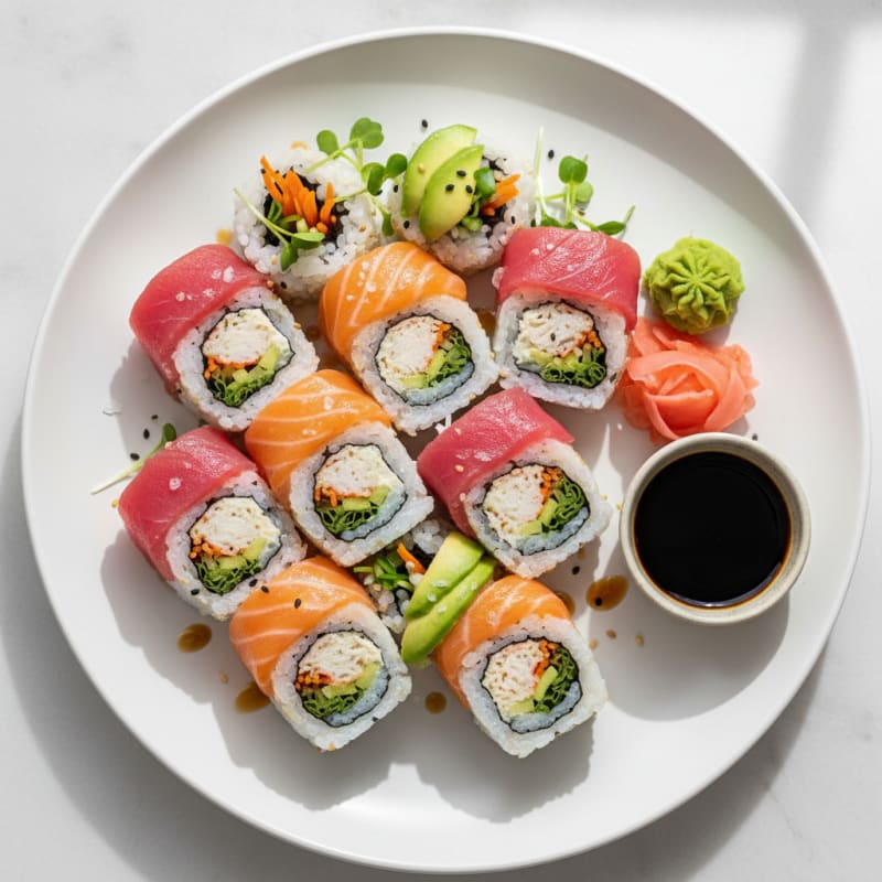 Rainbow Sushi Rolls with Wasabi