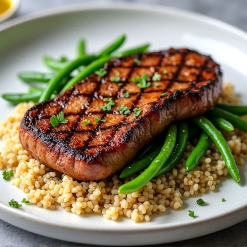 Seared Steak with Garlic Green Beans and Quinoa