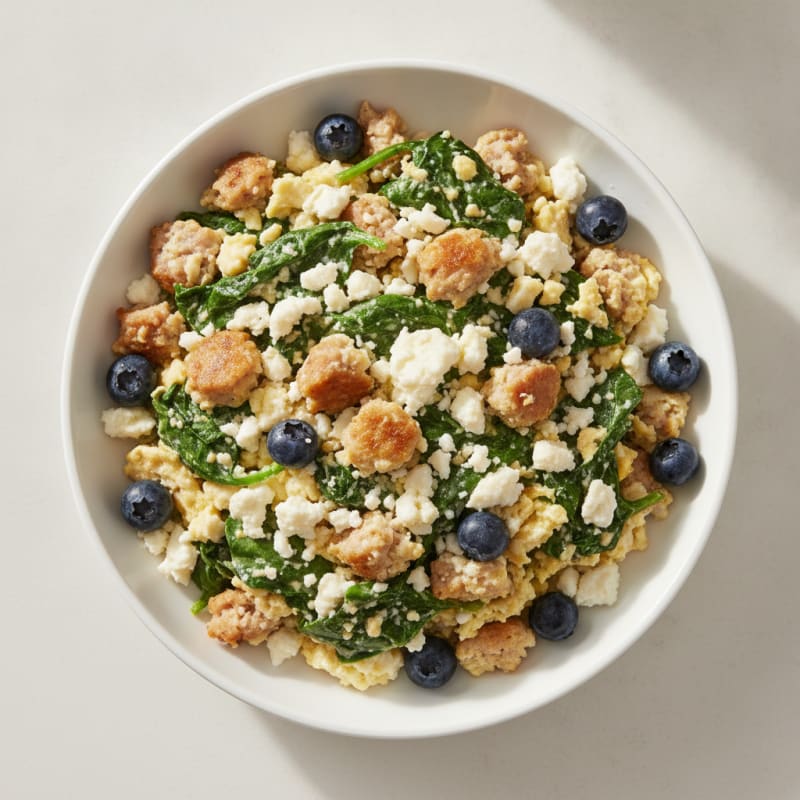 Egg White and Turkey Sausage Scramble with Spinach and Feta