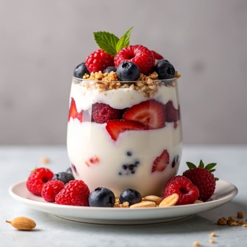 Greek Yogurt Protein Parfait with Mixed Berries and Almonds
