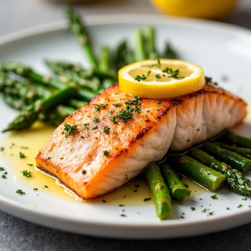 Seared Salmon with Steamed Asparagus and Lemon Zest