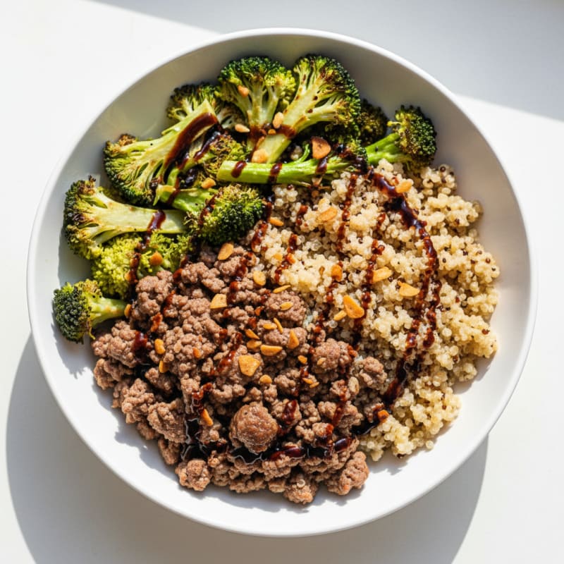 Lean Mince Beef and Quinoa Bowl with Roasted Broccoli