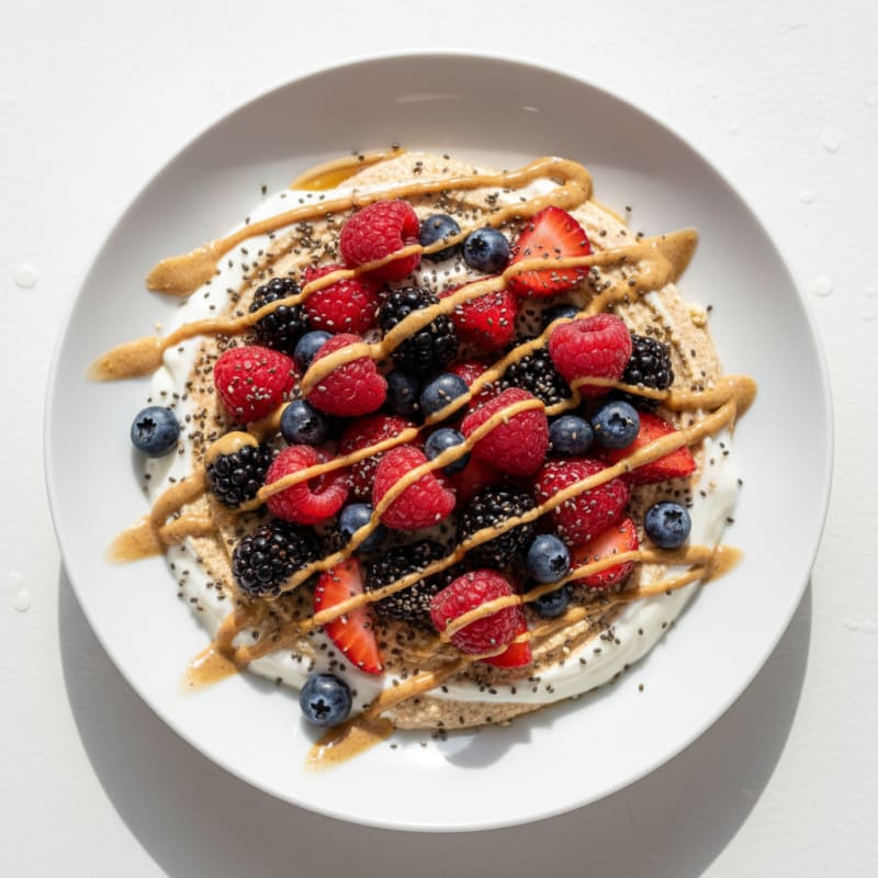 Silky Greek Yogurt Bowl with Chia Seeds, Mixed Berries and Hemp Protein