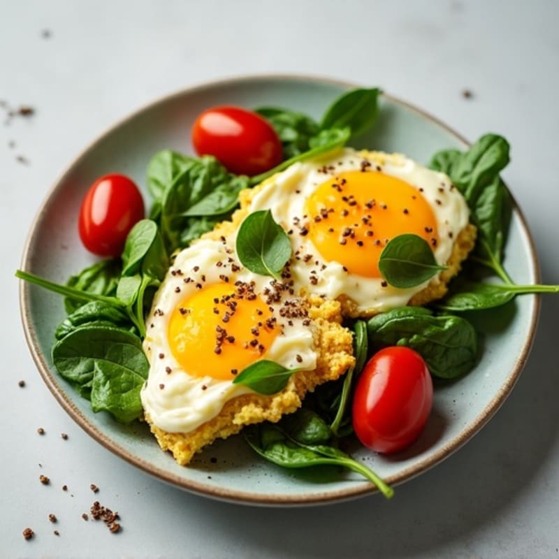 Cottage Cheese Egg Scramble with Spinach and Cherry Tomatoes