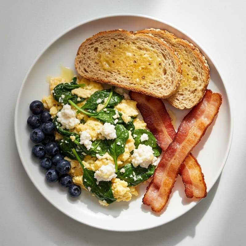 Cottage Cheese Scramble with Spinach and Turkey Bacon