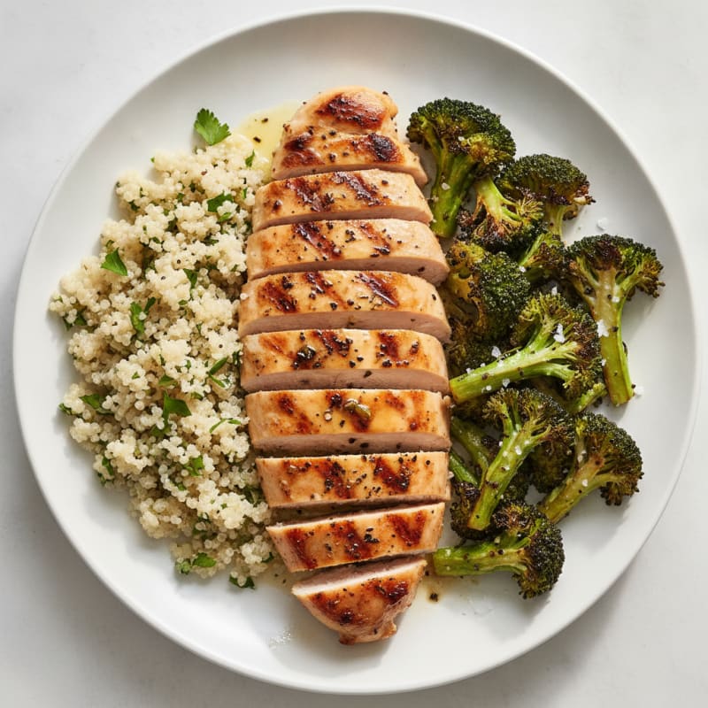 Grilled Chicken Breast with Quinoa and Roasted Broccoli