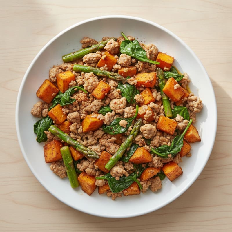 Ground Turkey and Sweet Potato Skillet with Spinach