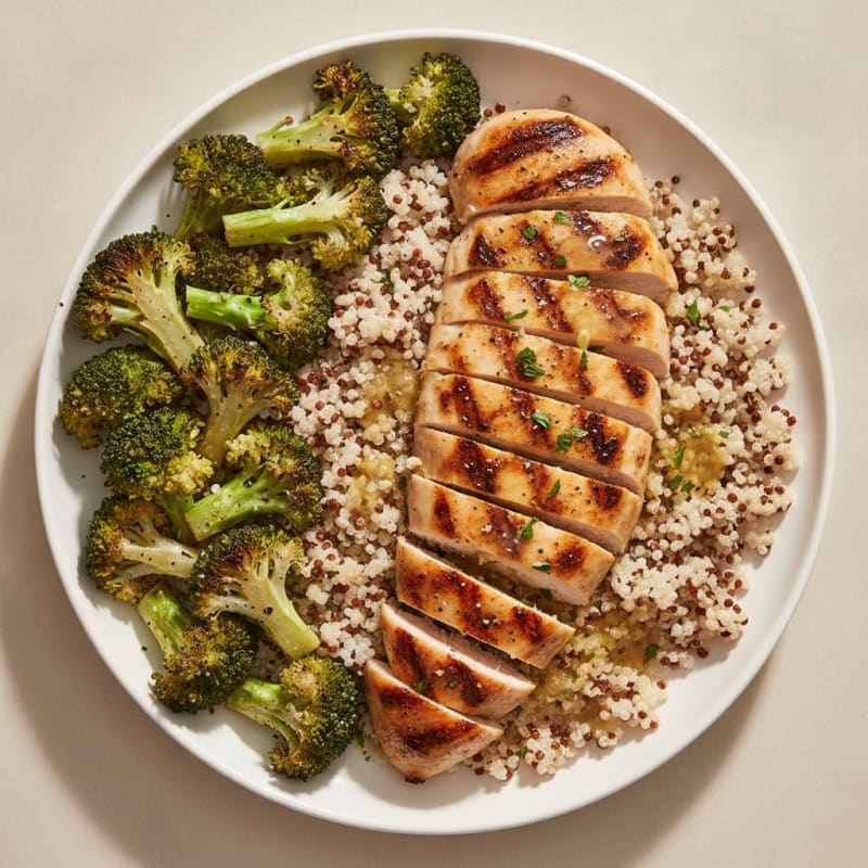 Grilled Chicken Breast with Roasted Broccoli and Quinoa
