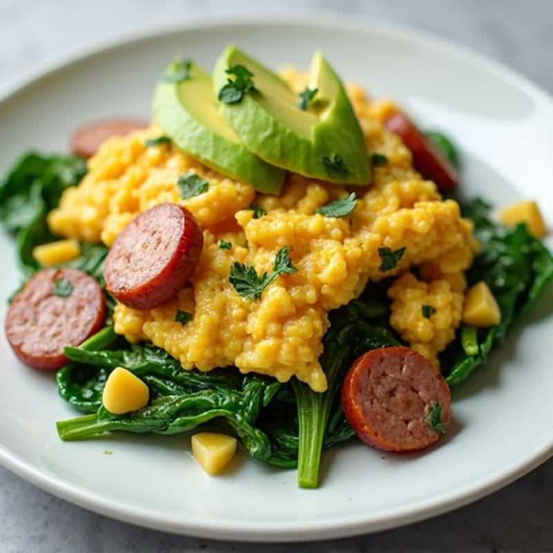 Egg White and Turkey Sausage Scramble with Spinach